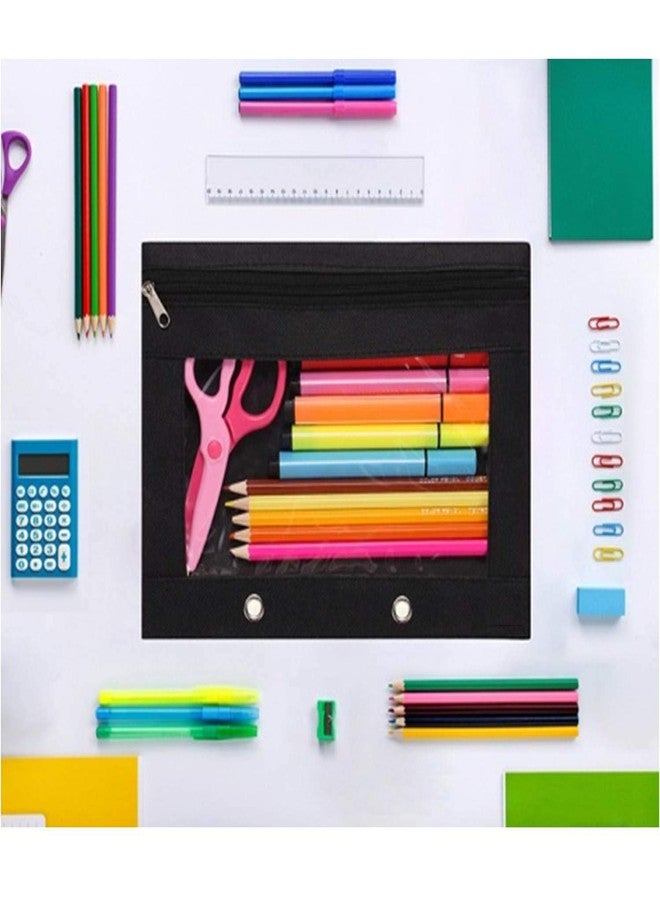 ليفي حقيبة أقلام رصاص من ليفي بحلقتين، حقائب أقلام رصاص بسحاب، حقائب أقلام رصاص من قماش الكانفاس، حقائب أقلام رصاص بسحاب مع نافذة شفافة للوازم المكتبية والمدرسية، عبوة من 3 قطع (رمادي 3 قطع) - Image 5